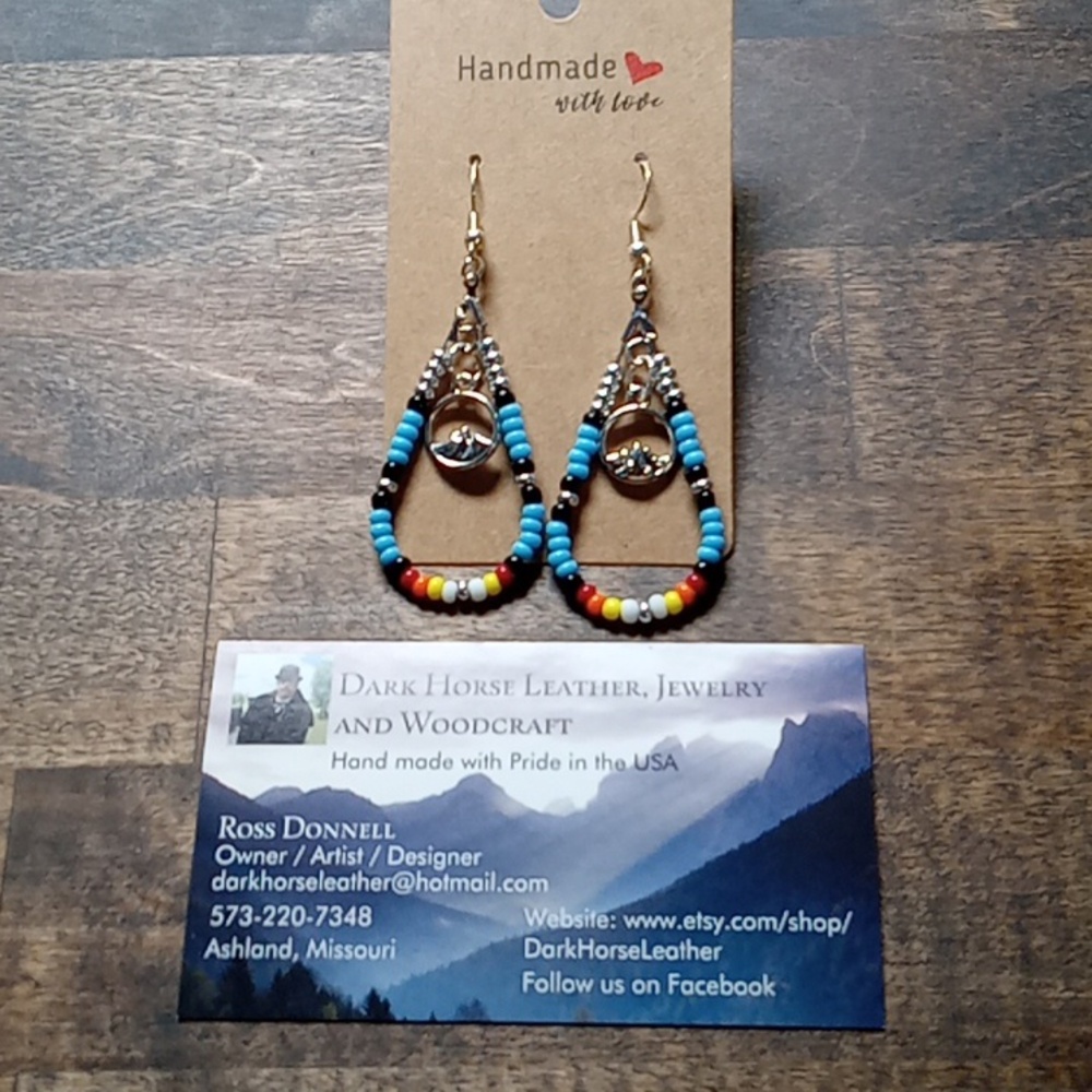 Southwestern Beaded Dangle Earrings with Mountain charms